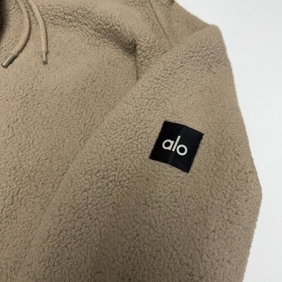 Alo Fleece Sweatshirt Jacket Medium 22.5x26.5 Brown Micro Sherpa Yoga - Picture 6 of 16